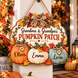 Personalized Pumpkin Patch Sign for Grandparents – Grandma & Grandpa Fall Wood Door Hanger