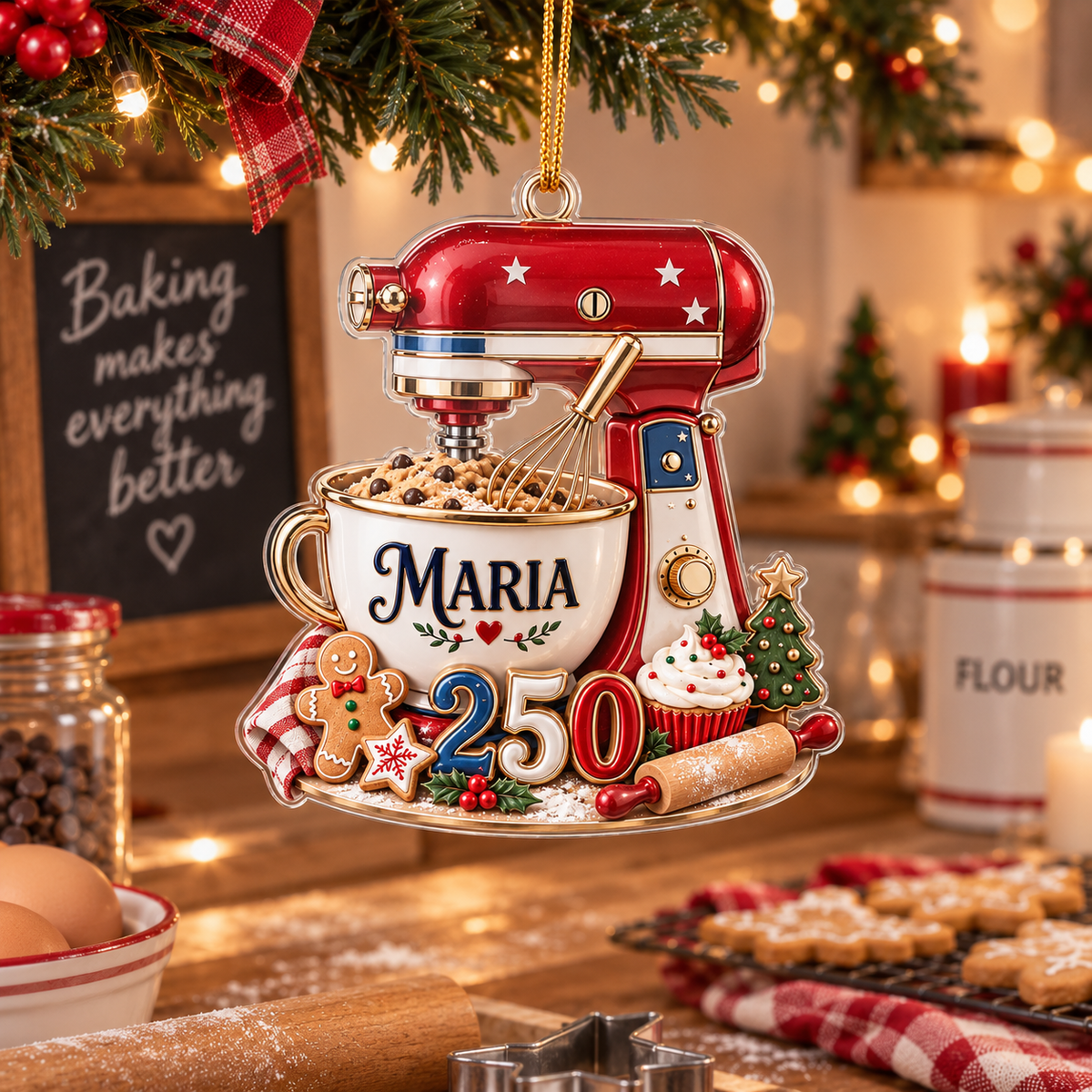 America 250th Baker Stand Mixer With Custom Name - Personalized Acrylic Ornament - Christmas Gift For Baker & Baking Lover
