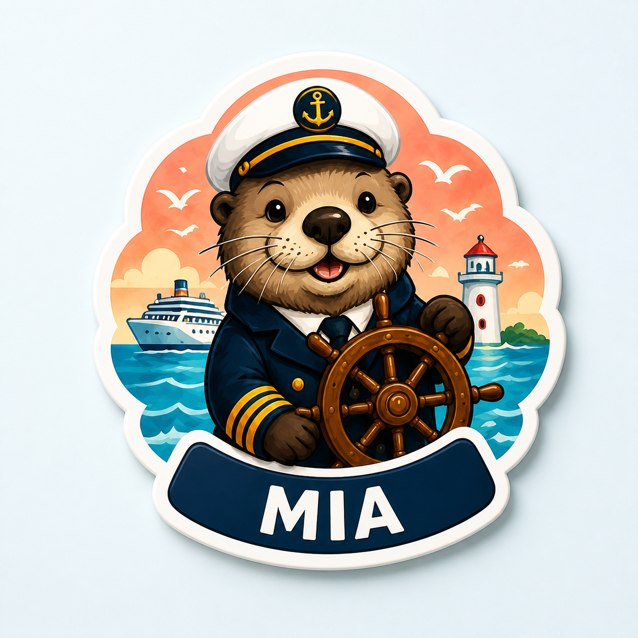 Captain sea otter cruise door magnet with ship wheel and sample name MIA