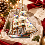 Tall Sailing Ship With Christmas Lights & Custom Name - Personalized Acrylic Ornament - Christmas Gift For Sailor & Boat Lover