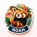 Tropical red panda cruise door magnet with sunhat and sample name NOAH
