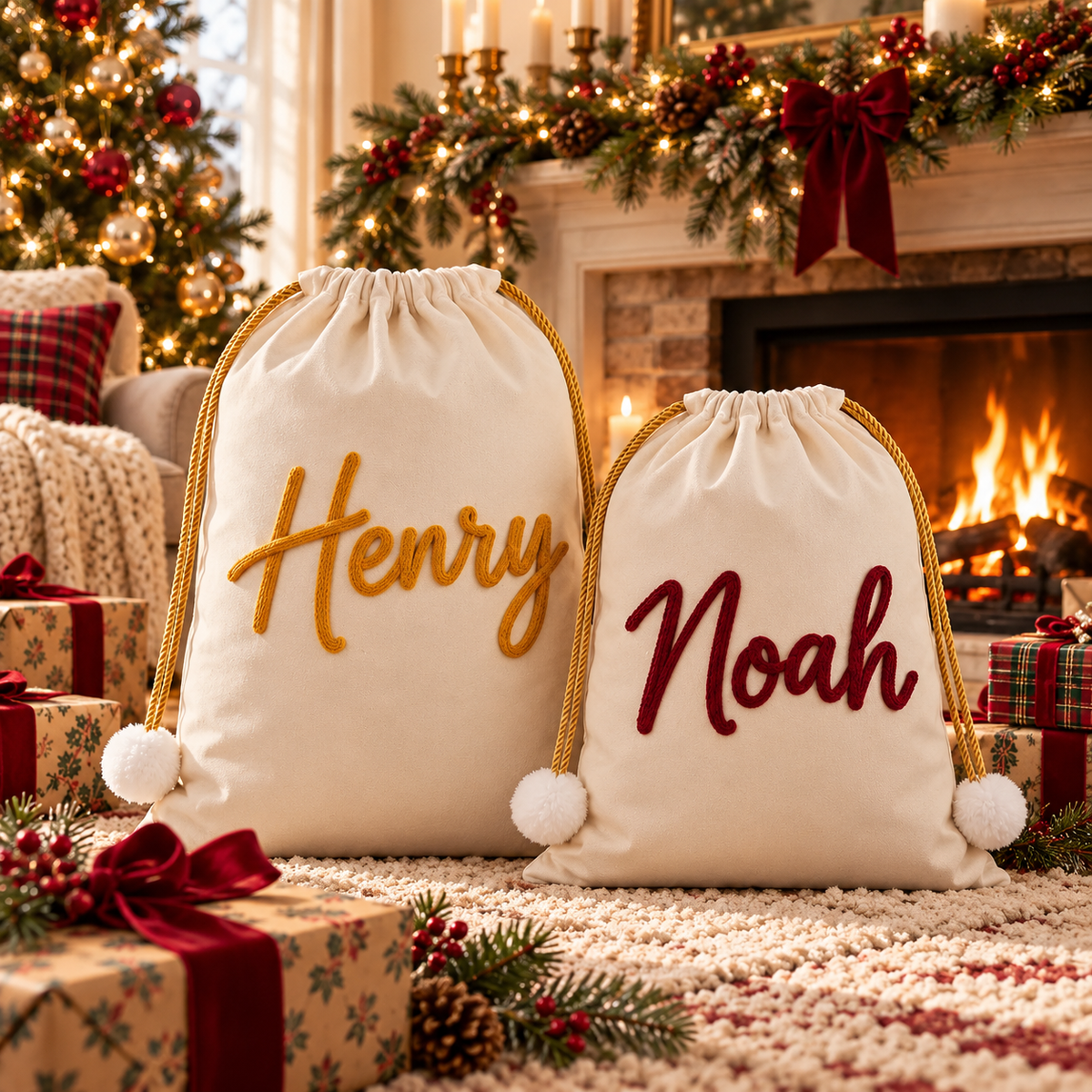Personalized Santa Sack with Name – Custom Christmas Gift Bag for Kids & Family