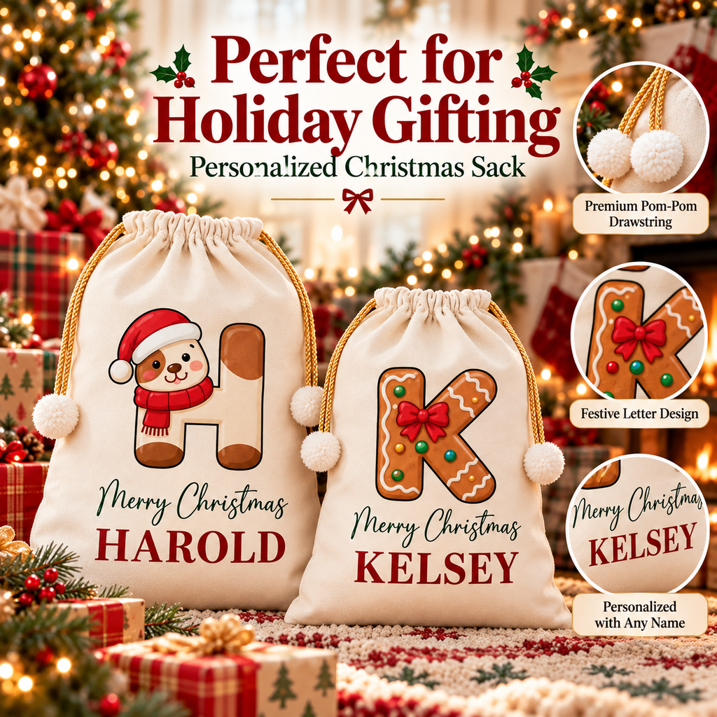 Personalized Santa Sack with Name – Custom Christmas Gift Bag for Kids