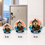 Three personalized captain otter magnets comparing 3 inch, 4 inch and 5 inch sizes