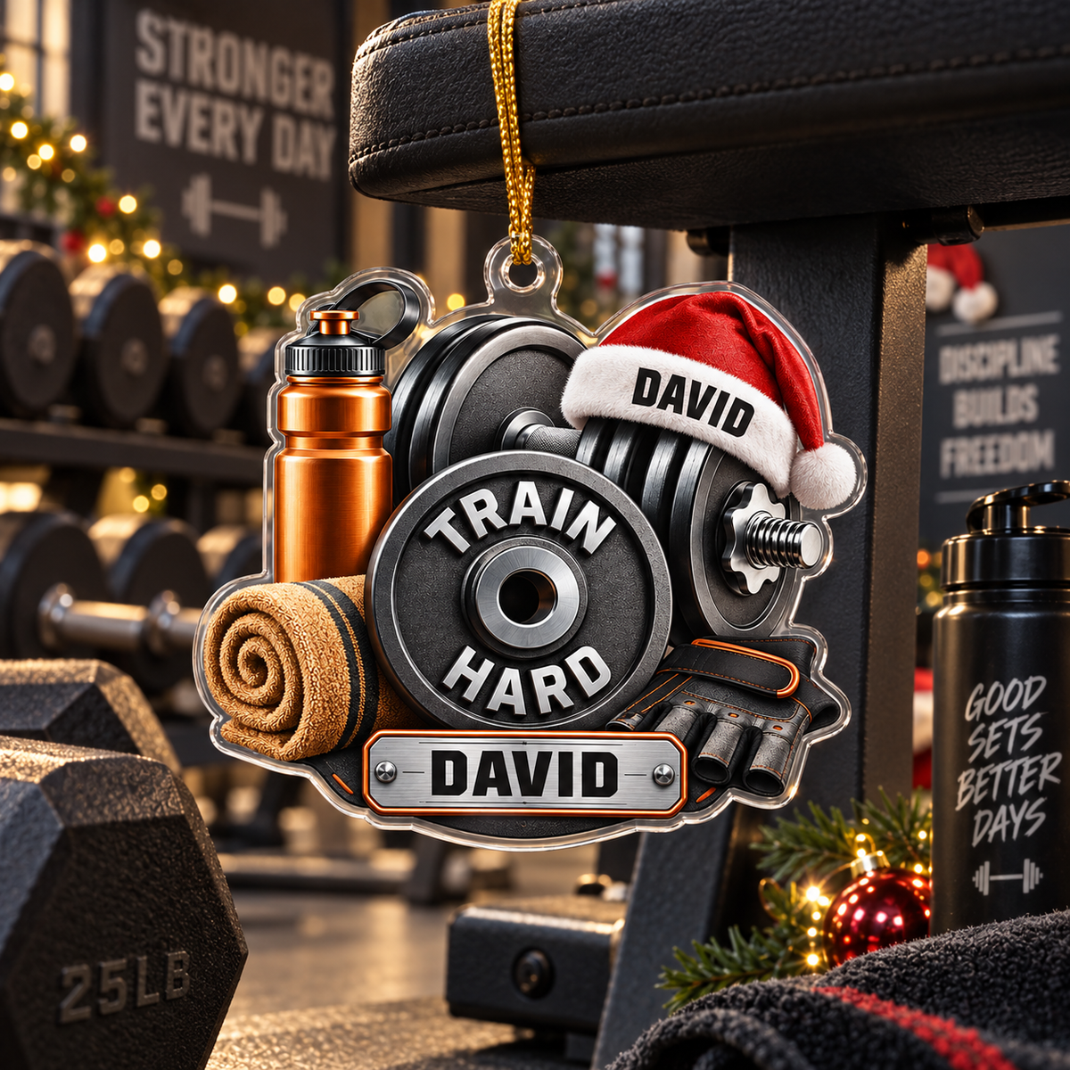 Gym Workout Gear With Custom Name - Personalized Acrylic Ornament - Christmas Gift For Fitness Lover & Gym Enthusiast