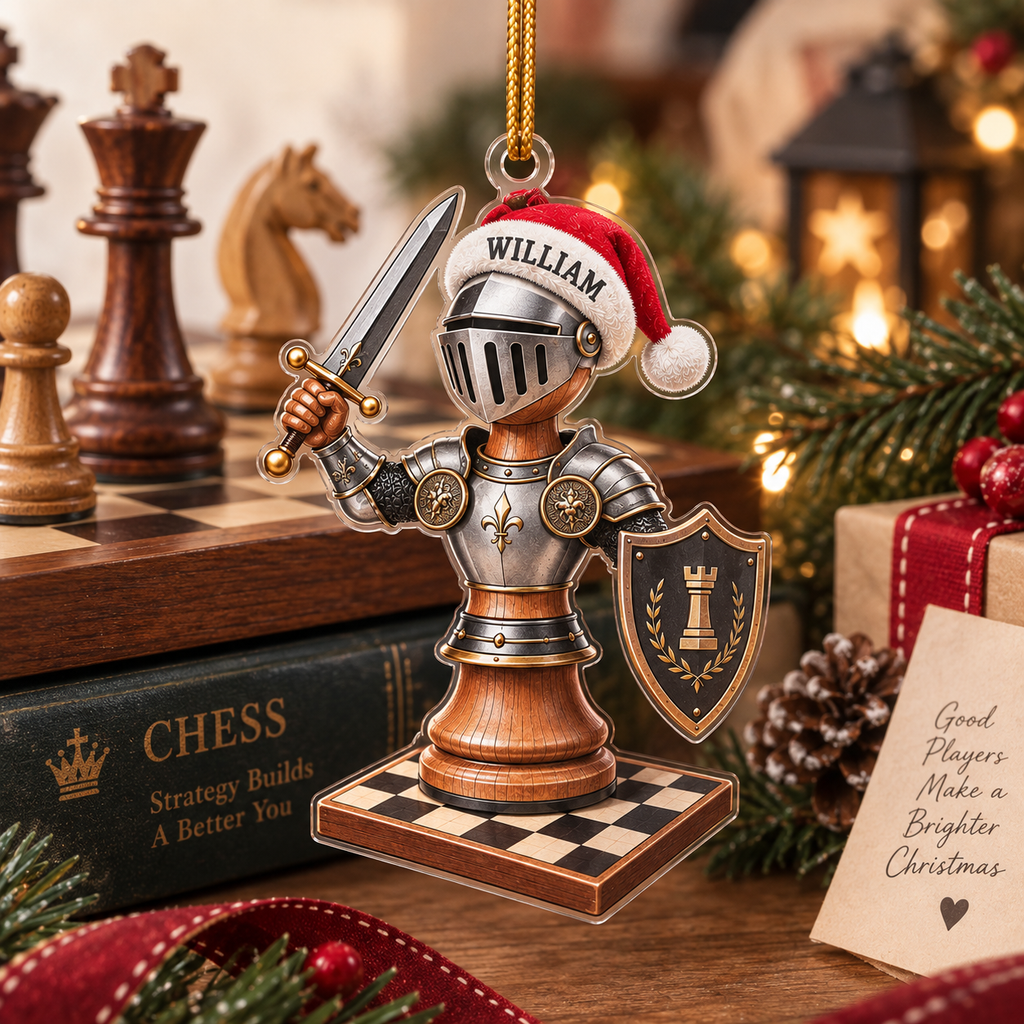 Medieval Chess Knight With Custom Name - Personalized Acrylic Ornament - Christmas Gift For Chess Player & Knight Lover