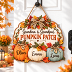 Personalized Pumpkin Patch Sign for Grandparents – Grandma & Grandpa Fall Wood Door Hanger
