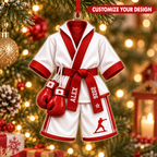 Martial Arts Uniform & Boxing Gloves With Custom Name & Year - Personalized Acrylic Ornament - Christmas Gift For Fighter