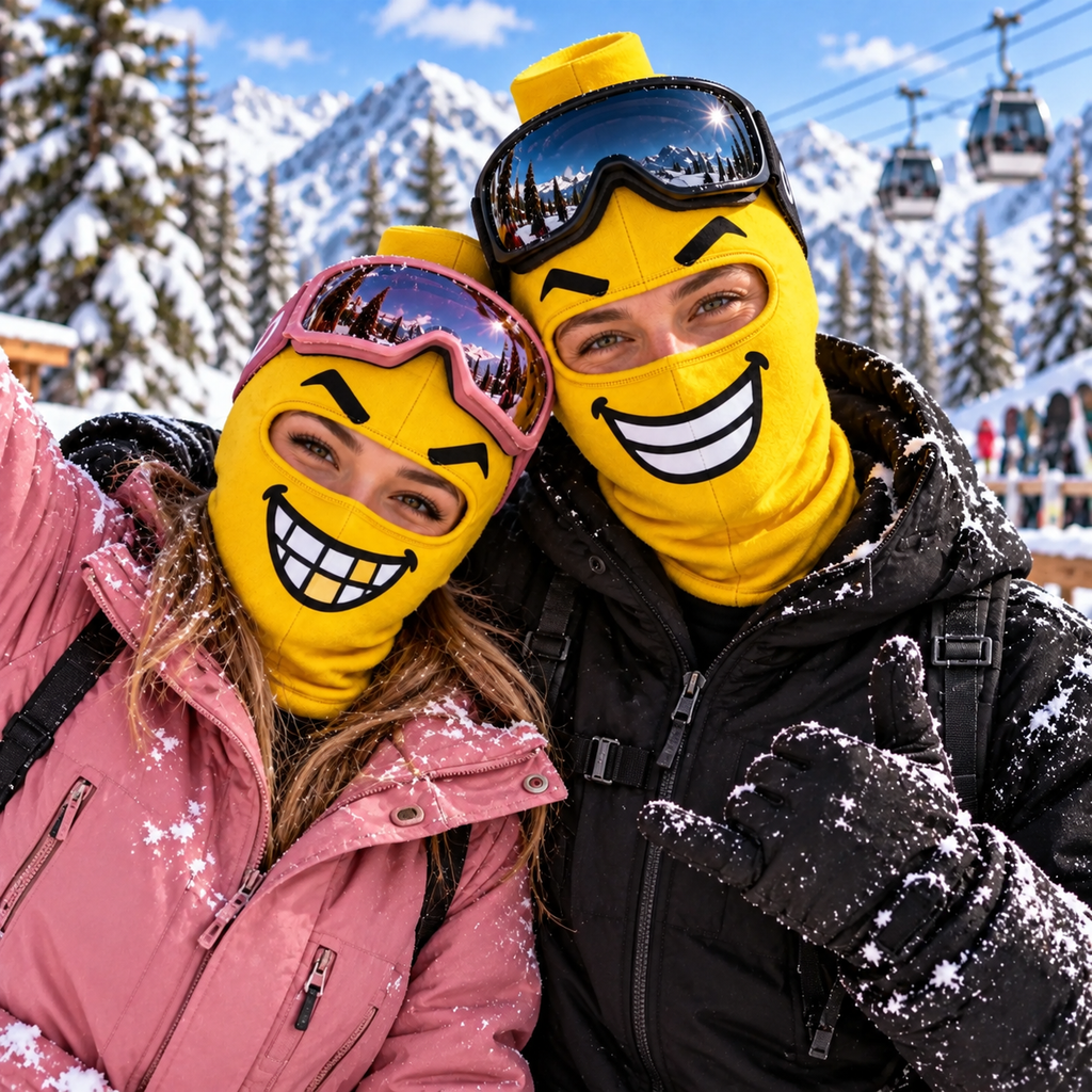 Custom Funny Face Ski Mask - Yellow Emoji Balaclava - Winter Gift For Skiers, Snowboarders & Outdoor Lovers