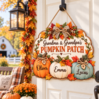 Personalized Pumpkin Patch Sign for Grandparents – Grandma & Grandpa Fall Wood Door Hanger