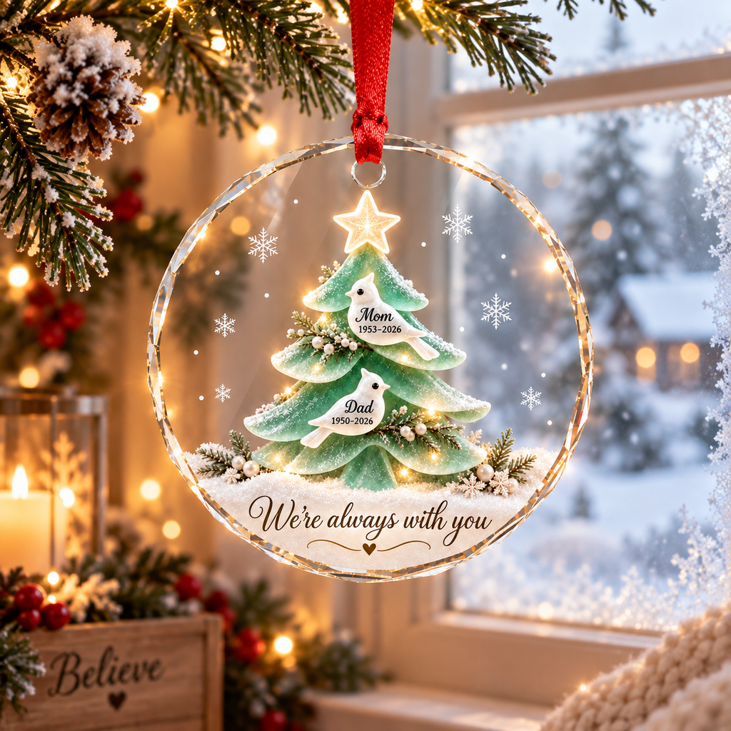 Memorial Christmas Tree With Custom Names & Dates - Personalized Acrylic Ornament - Sympathy Gift For Loss Of Parents
