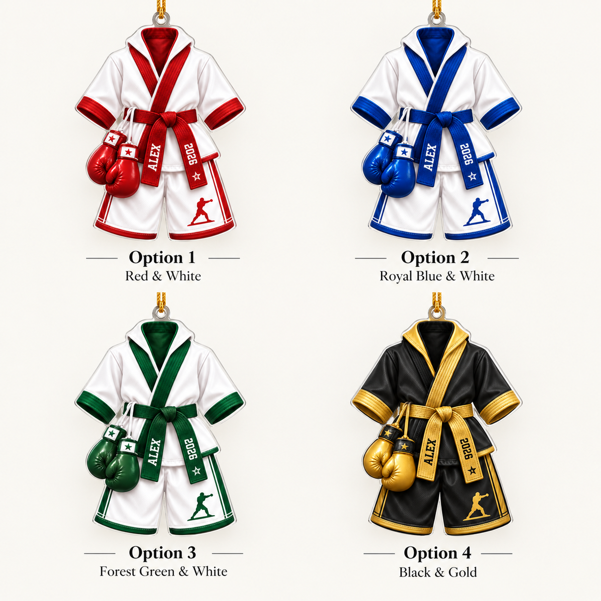 Martial Arts Uniform & Boxing Gloves With Custom Name & Year - Personalized Acrylic Ornament - Christmas Gift For Fighter