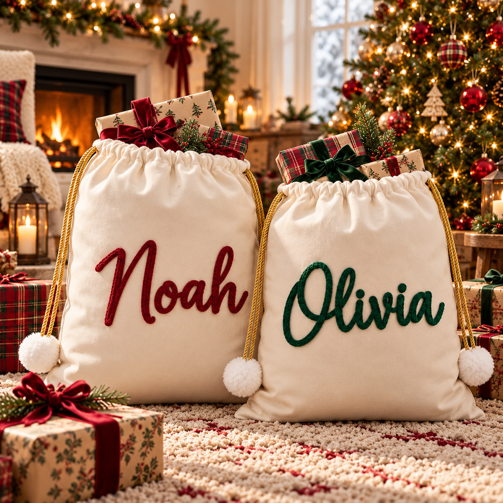 Personalized Santa Sack with Name – Custom Christmas Gift Bag for Kids & Family