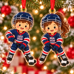 Custom Boy Girl Ice Hockey Player Ornament, Hockey Christmas Acrylic Relief Ornament, Hockey Team Gift, Sports Christmas Tree Decoration