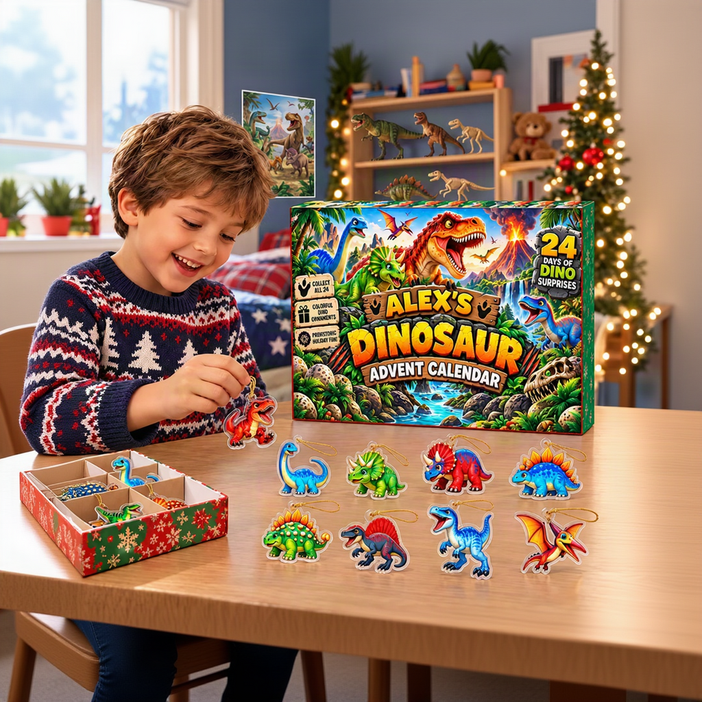 Personalized Dinosaur Advent Calendar 2026 – 24 Days of Dino Surprises, Colorful Christmas Tree Ornaments, Unique Holiday Gift for Kids & Dinosaur Lovers