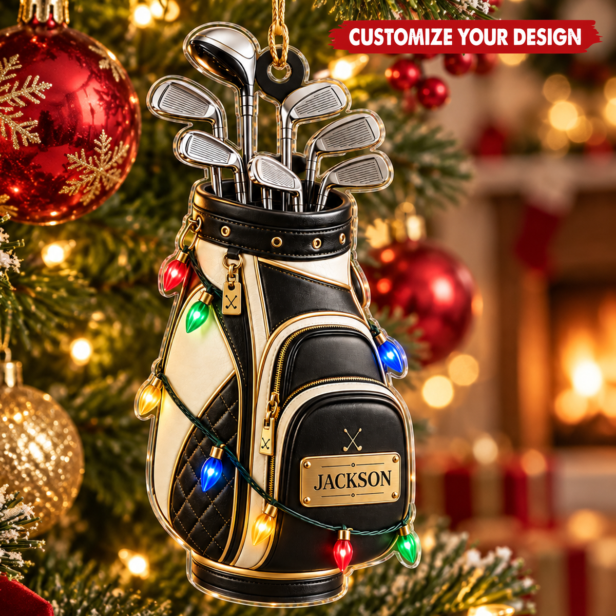Golf Bag With Custom Name - Personalized Acrylic Ornament - Christmas Gift For Golfer & Golf Lover