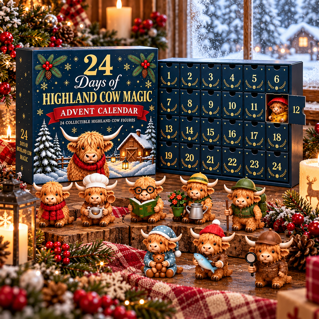 24 Days of Highland Cows Advent Calendar 2026, Cute Highland Cow Christmas Countdown, 24 Surprise Gifts for Kids, Cow Lovers Holiday Gift