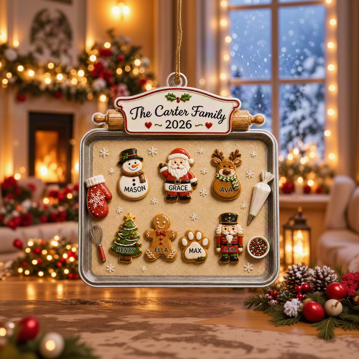 Personalized Family & Pet Christmas Cookie Tray Ornament, Custom Names, 3D Raised Acrylic Baking Keepsake, Personalized Family Gift 2026