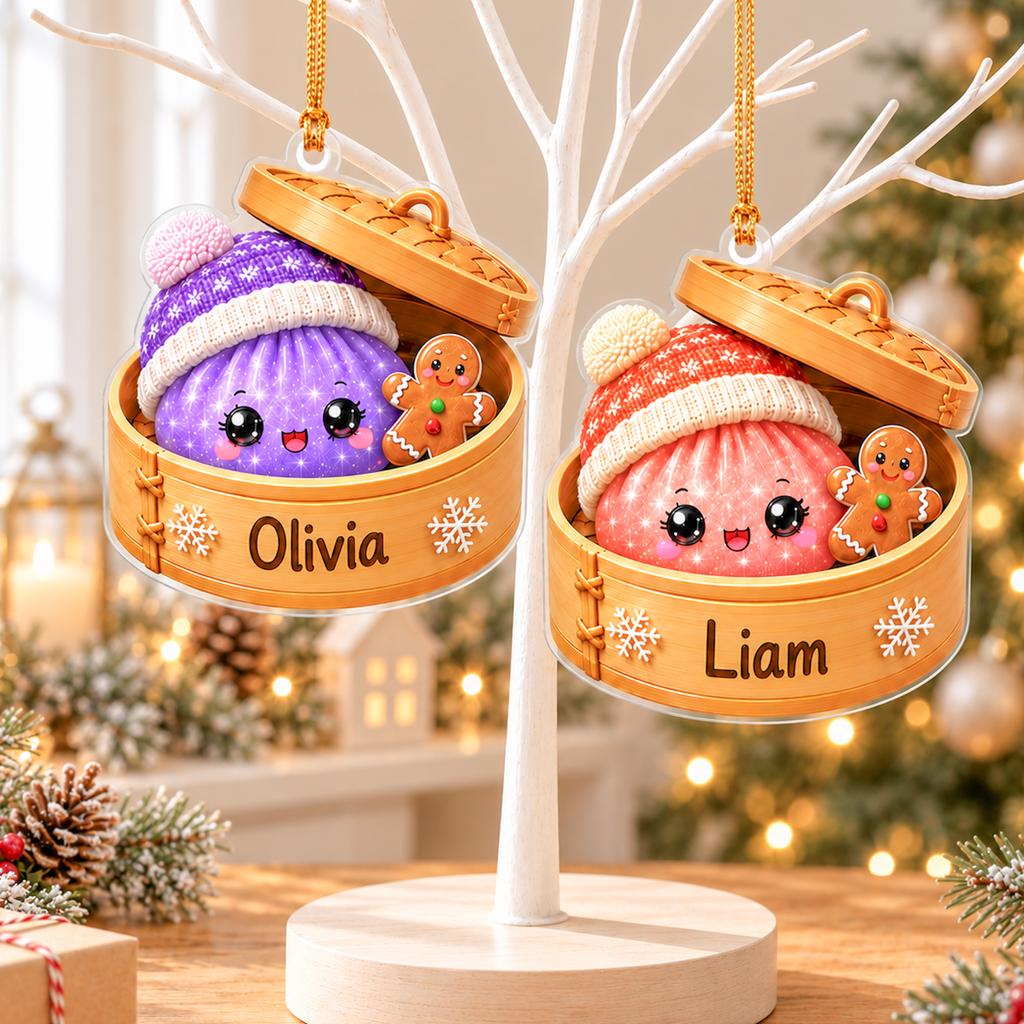 Cute Dumpling Dim Sum With Winter Hat - Personalized Acrylic Ornament - Christmas Gift For Kids, Teens