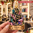 Hair Stylist Tools Christmas Tree With Custom Name & Year - Personalized Acrylic Ornament - Christmas Gift For Hairdresser