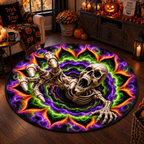 Scary Skeleton Vortex - 3D Illusion Quilted Round Mat - Halloween Decor For Horror Lovers