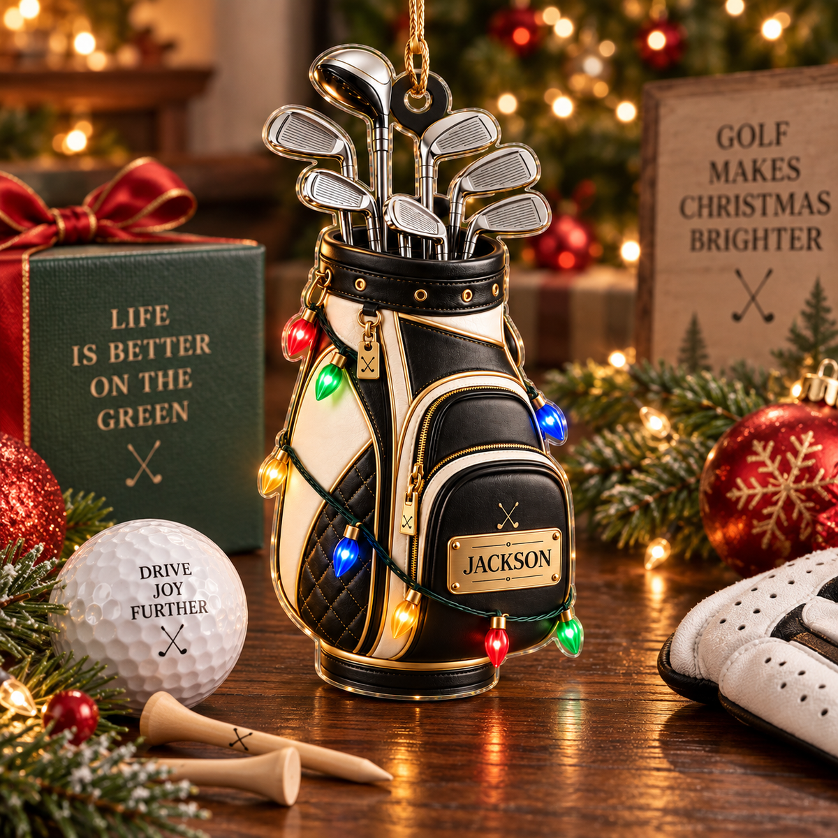 Golf Bag With Custom Name - Personalized Acrylic Ornament - Christmas Gift For Golfer & Golf Lover