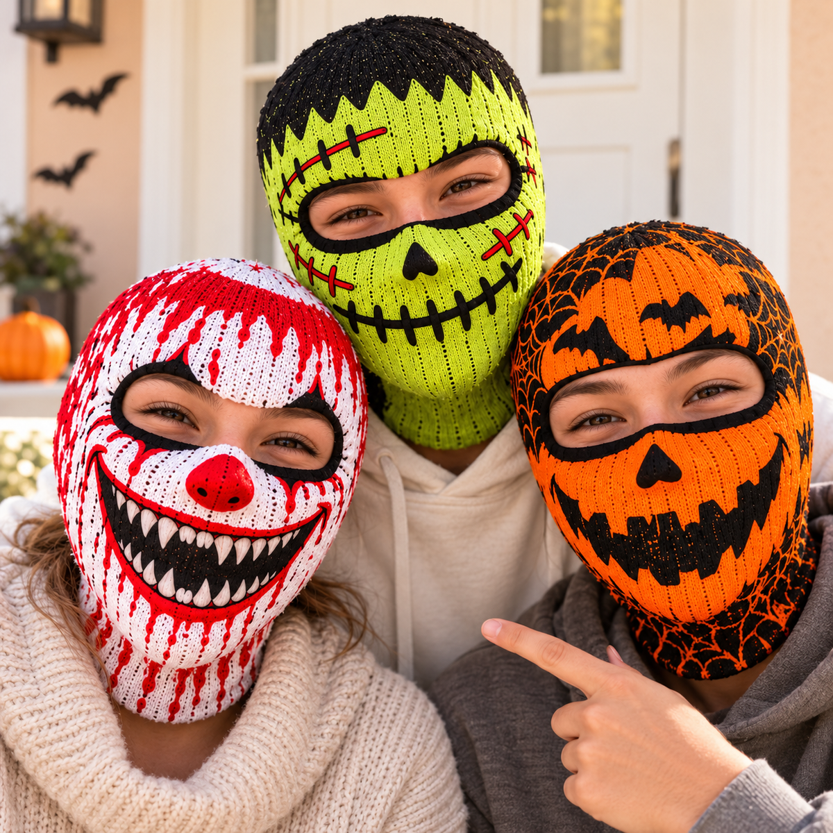 Scary Clown, Stitched Monster & Pumpkin Face Mask - Halloween Balaclava - Gift For Horror Fans