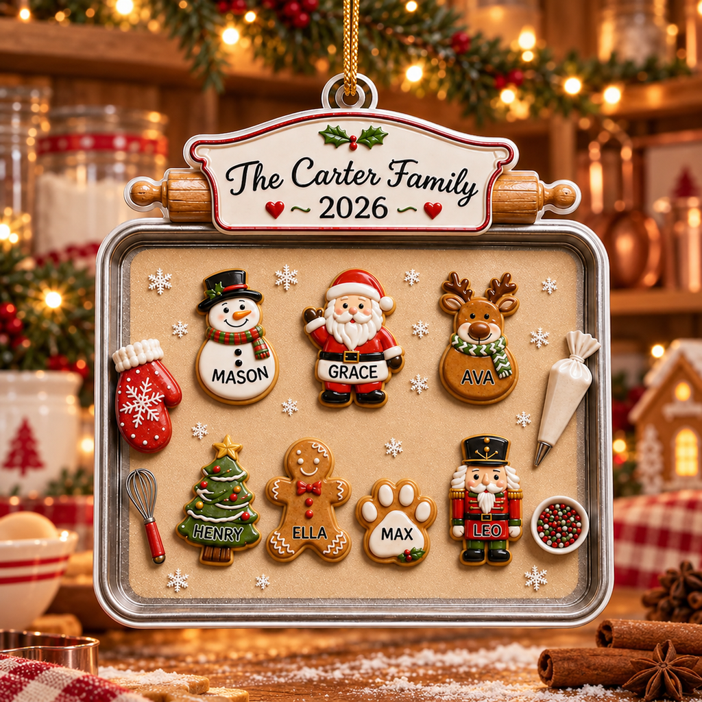 Personalized Family & Pet Christmas Cookie Tray Ornament, Custom Names, 3D Raised Acrylic Baking Keepsake, Personalized Family Gift 2026