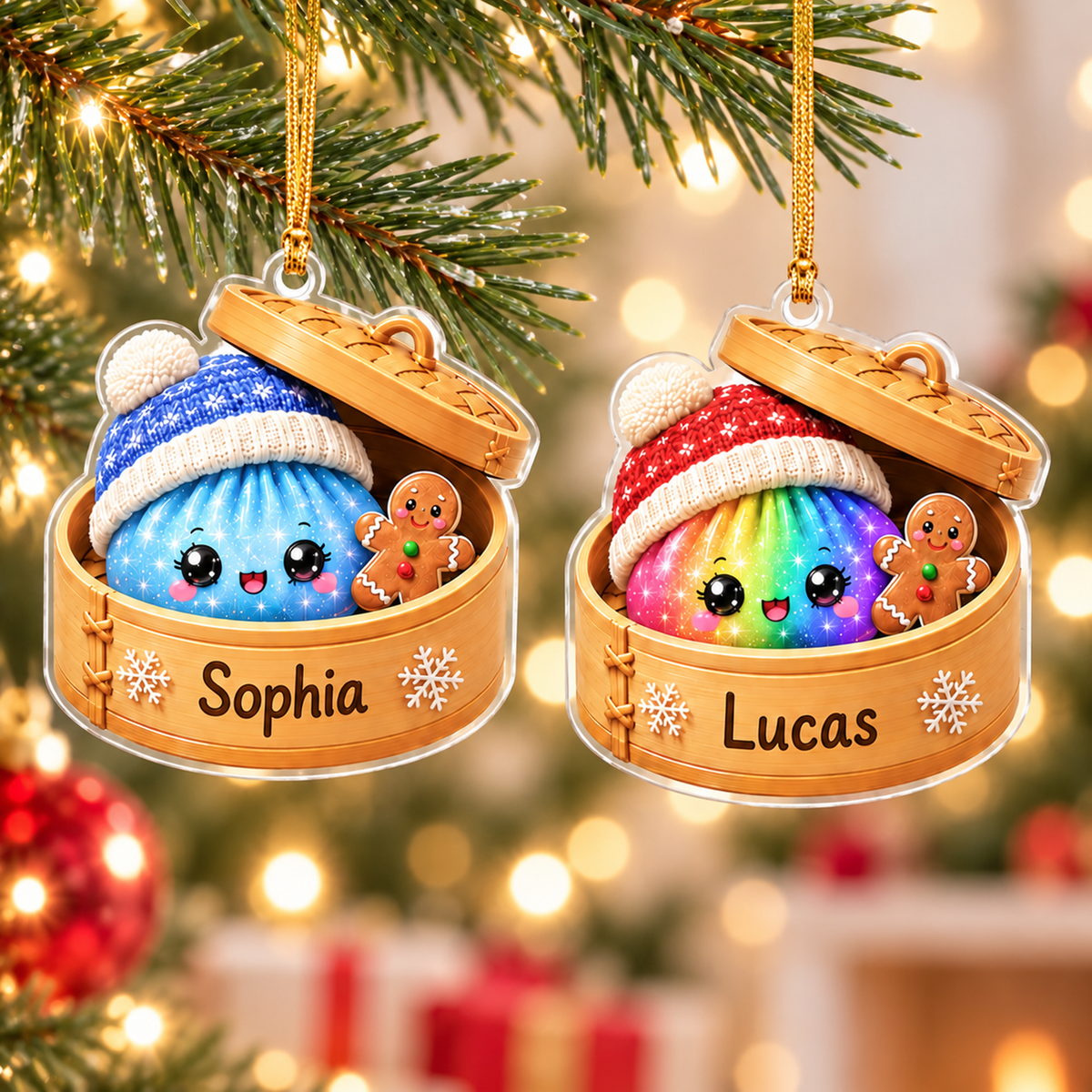 Cute Dumpling Dim Sum With Winter Hat - Personalized Acrylic Ornament - Christmas Gift For Kids, Teens