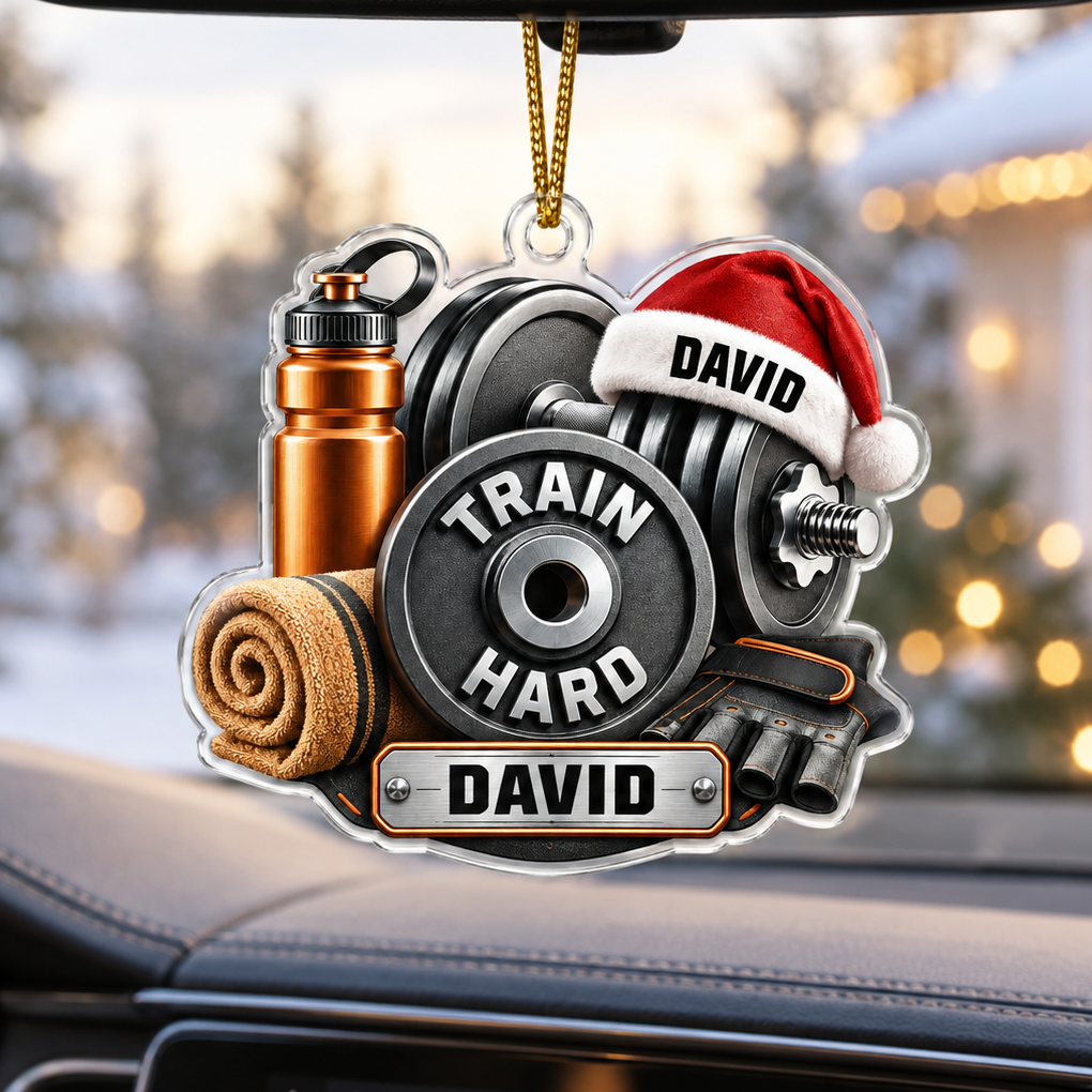 Gym Workout Gear With Custom Name - Personalized Acrylic Ornament - Christmas Gift For Fitness Lover & Gym Enthusiast