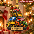 Construction Trucks Christmas Tree With Custom Name & Year - Personalized Acrylic Ornament - Christmas Gift For Boys & Kids