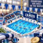 Swim Team Pool With Custom Name & Year - Personalized Acrylic Ornament - Christmas Gift For Swimmer