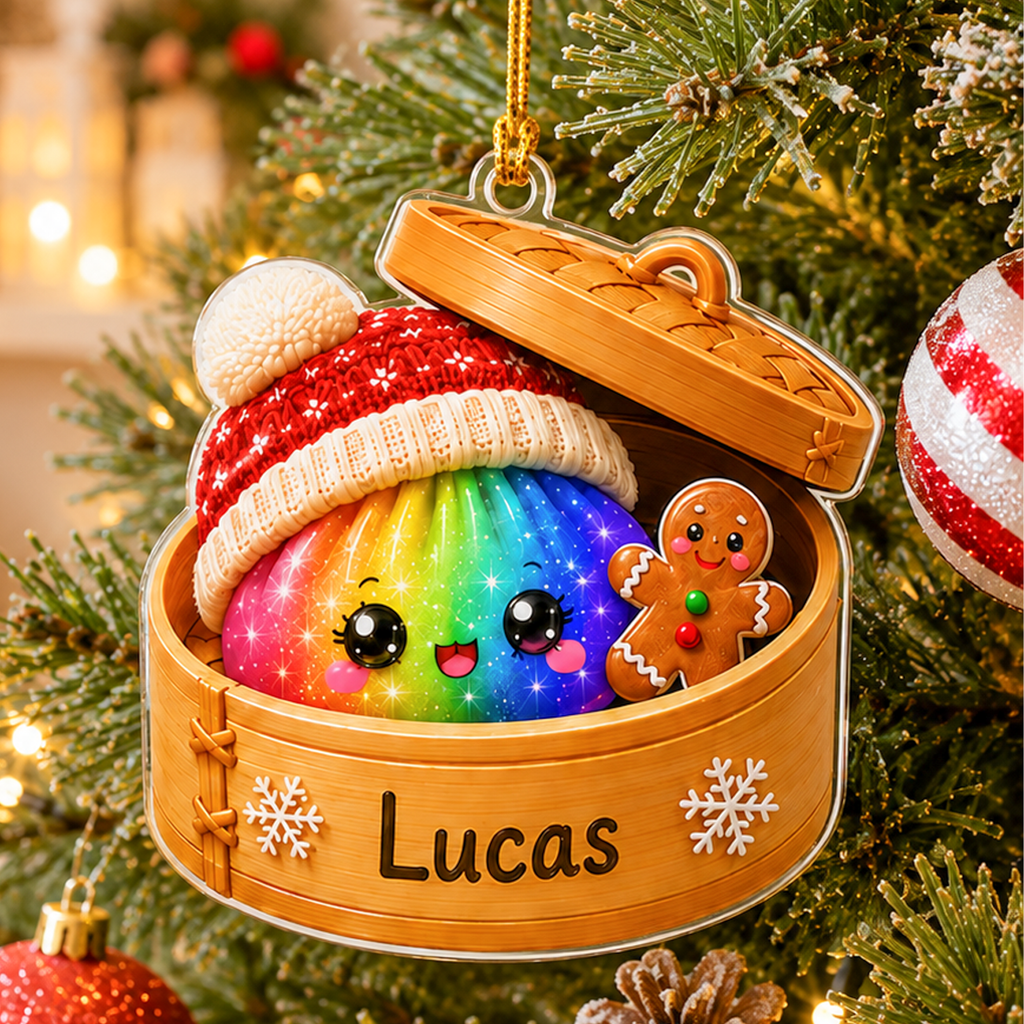 Cute Dumpling Dim Sum With Winter Hat - Personalized Acrylic Ornament - Christmas Gift For Kids, Teens