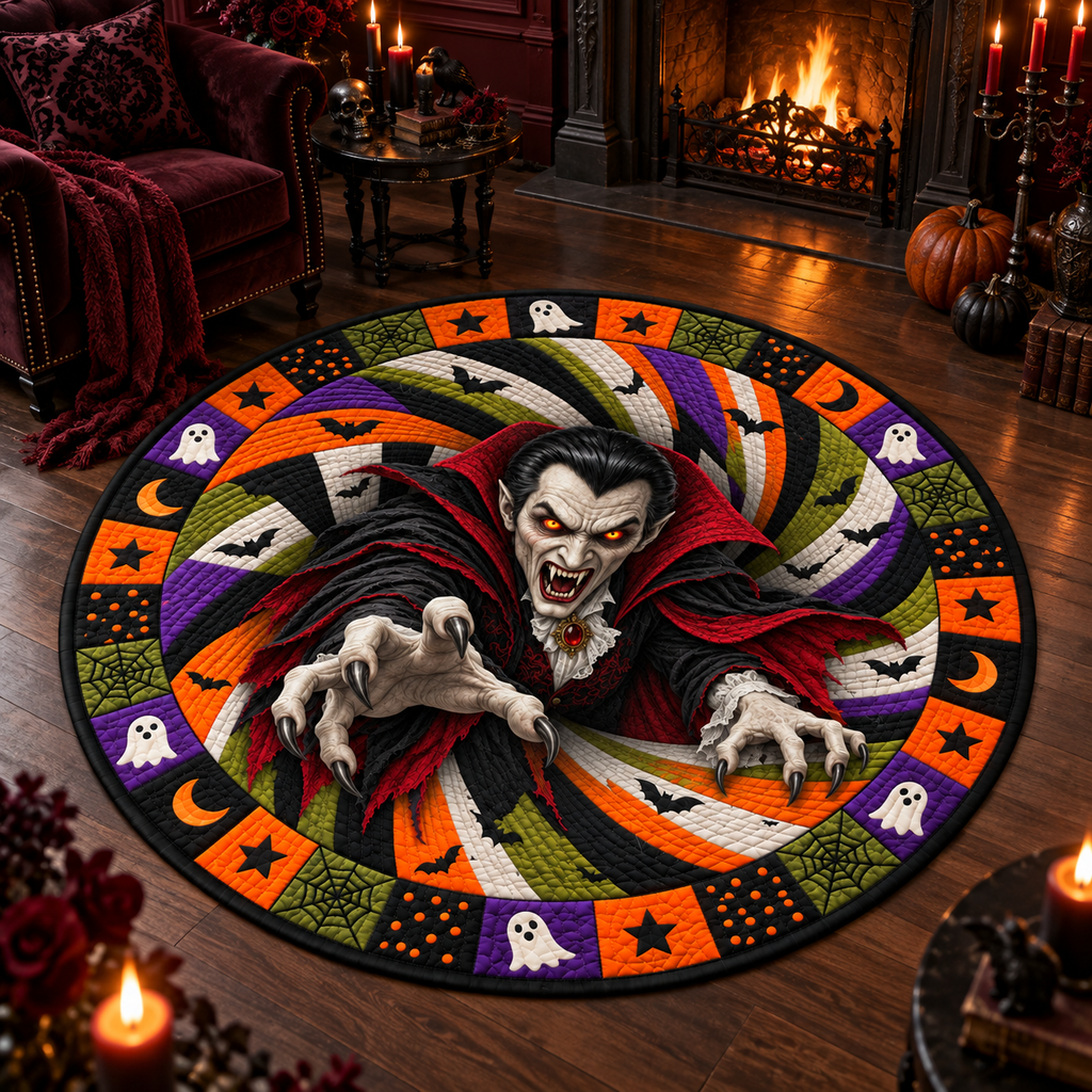 Halloween Witch Quilted Round Mat – 3D Vortex Illusion
