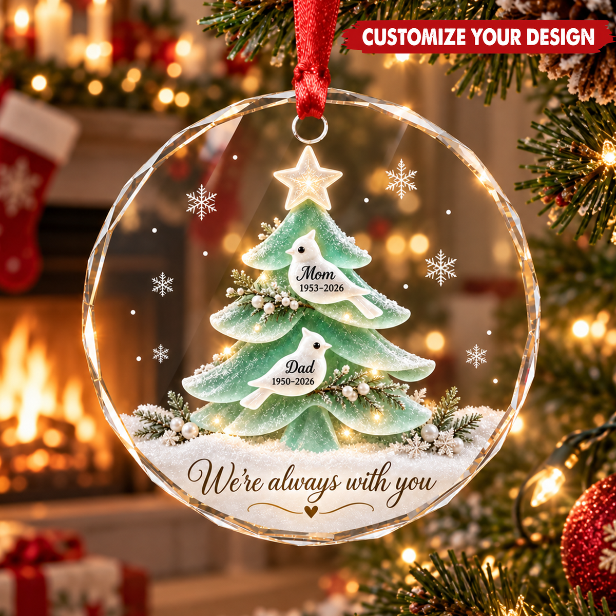 Memorial Christmas Tree With Custom Names & Dates - Personalized Acrylic Ornament - Sympathy Gift For Loss Of Parents