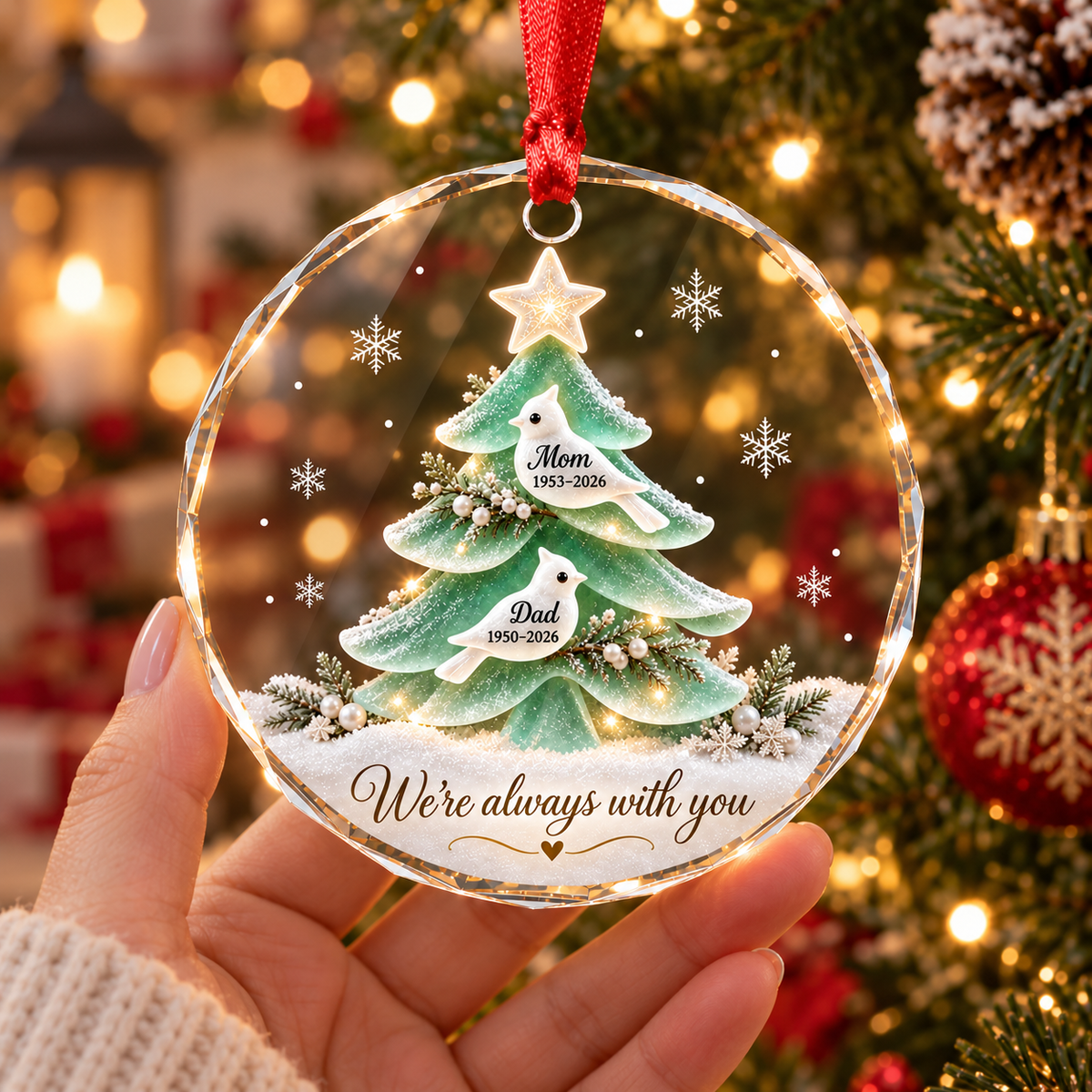 Memorial Christmas Tree With Custom Names & Dates - Personalized Acrylic Ornament - Sympathy Gift For Loss Of Parents