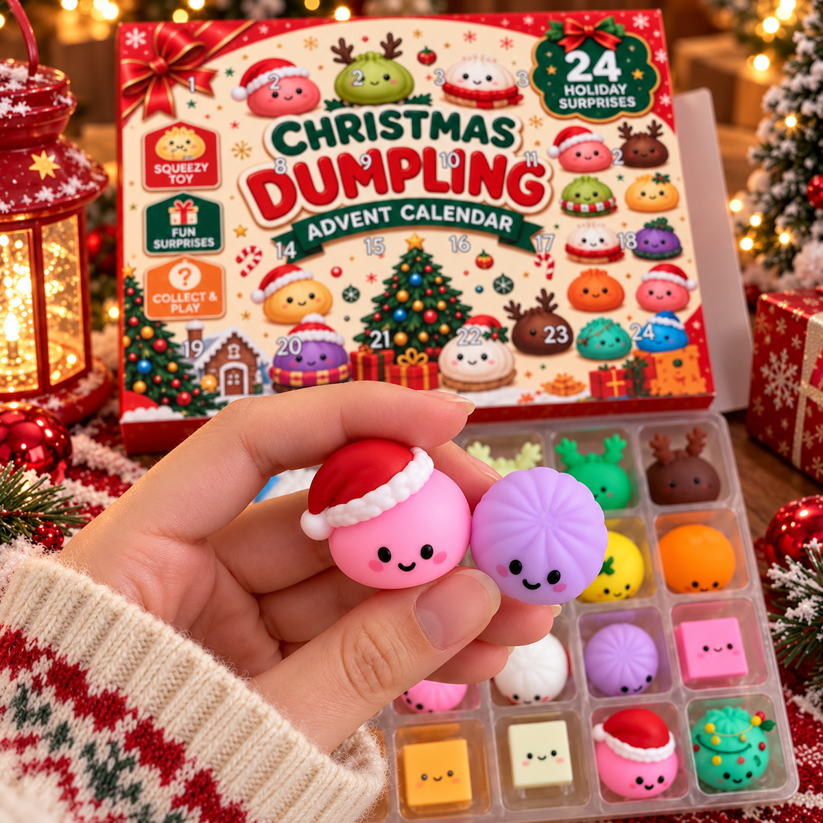 24 Days of Squishy Dumplings Advent Calendar – Cute Christmas Countdown Gift with 24 Mini Squishy Toys