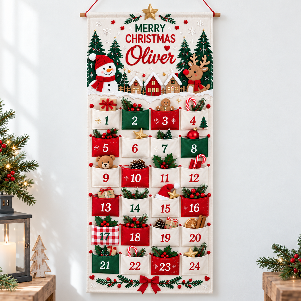 Personalized Christmas Advent Calendar, 24 Fillable Pockets, Reusable Christmas Wall Hanging, Home Countdown for Family Traditions
