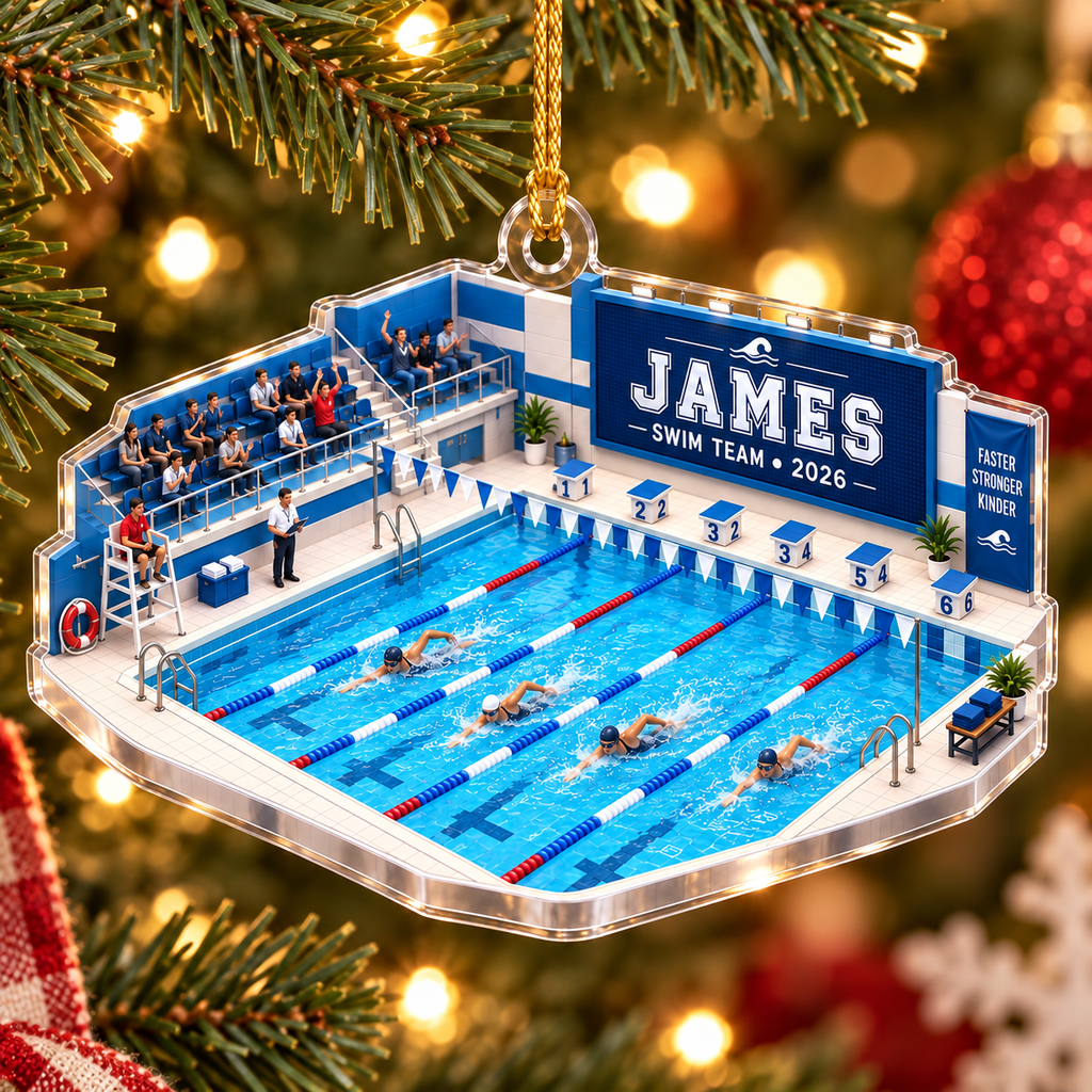 Swim Team Pool With Custom Name & Year - Personalized Acrylic Ornament - Christmas Gift For Swimmer