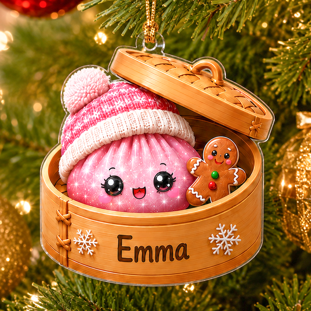Cute Dumpling Dim Sum With Winter Hat - Personalized Acrylic Ornament - Christmas Gift For Kids, Teens