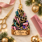 Hair Stylist Tools Christmas Tree With Custom Name & Year - Personalized Acrylic Ornament - Christmas Gift For Hairdresser