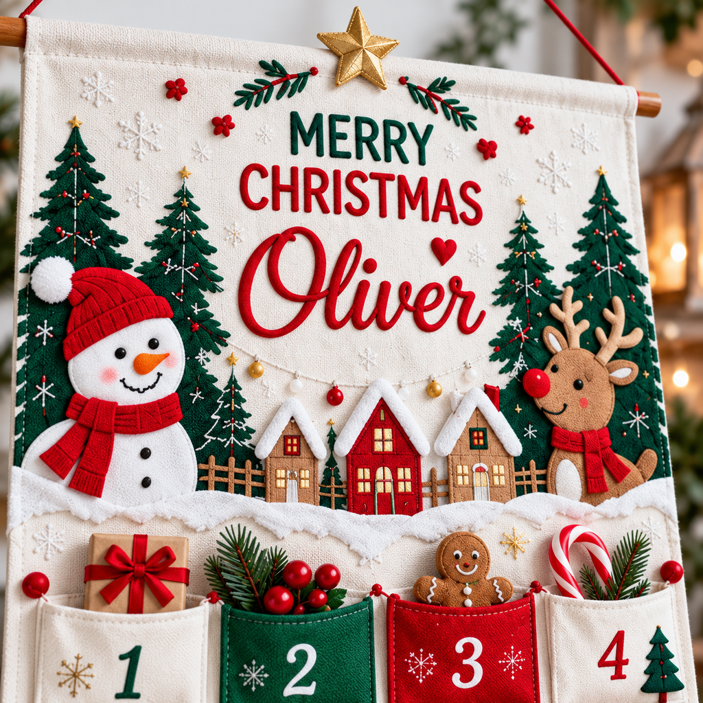 Personalized Christmas Advent Calendar, 24 Fillable Pockets, Reusable Christmas Wall Hanging, Home Countdown for Family Traditions