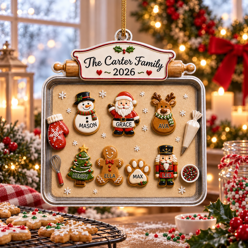 Personalized Family & Pet Christmas Cookie Tray Ornament, Custom Names, 3D Raised Acrylic Baking Keepsake, Personalized Family Gift 2026