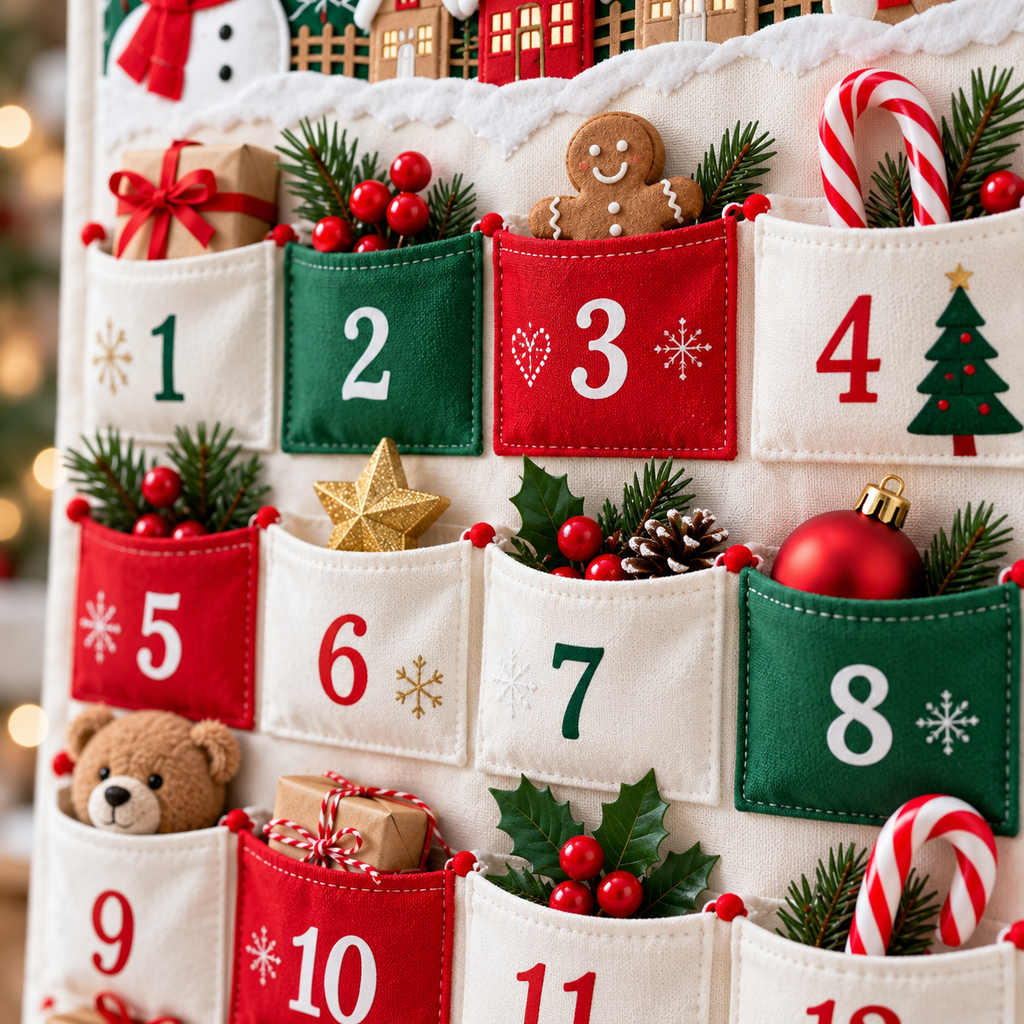 Personalized Christmas Advent Calendar, 24 Fillable Pockets, Reusable Christmas Wall Hanging, Home Countdown for Family Traditions