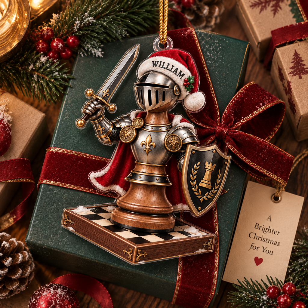 Medieval Chess Knight With Custom Name - Personalized Acrylic Ornament - Christmas Gift For Chess Player & Knight Lover