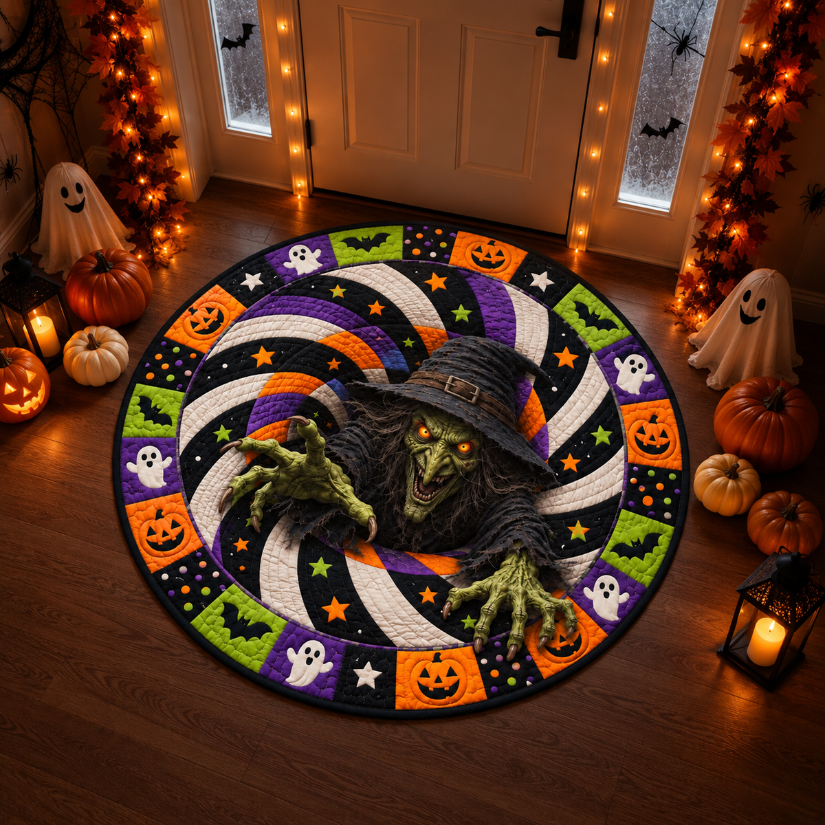 Halloween Skeleton Quilted Round Mat – 3D Vortex Illusion