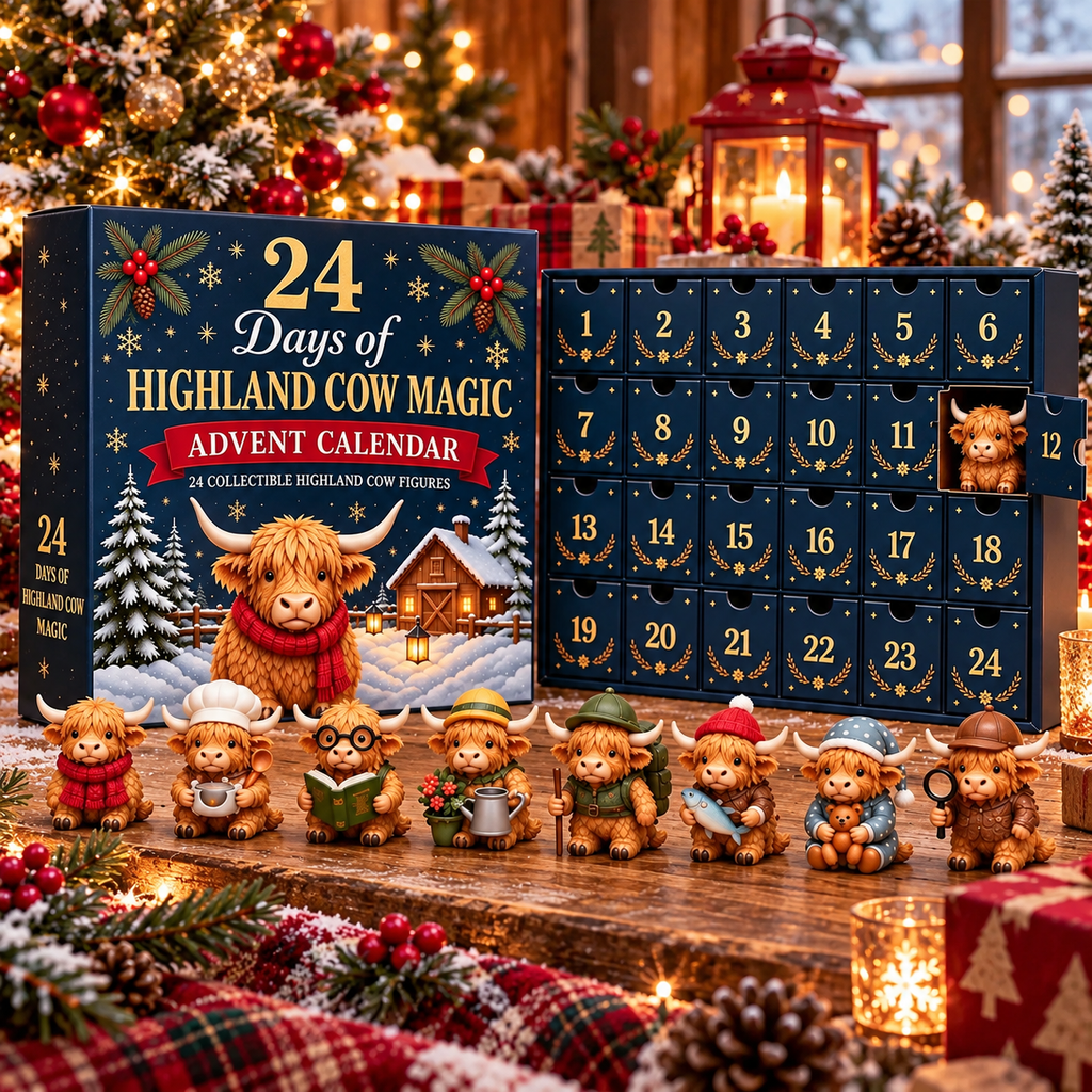 24 Days of Highland Cows Advent Calendar 2026, Cute Highland Cow Christmas Countdown, 24 Surprise Gifts for Kids, Cow Lovers Holiday Gift