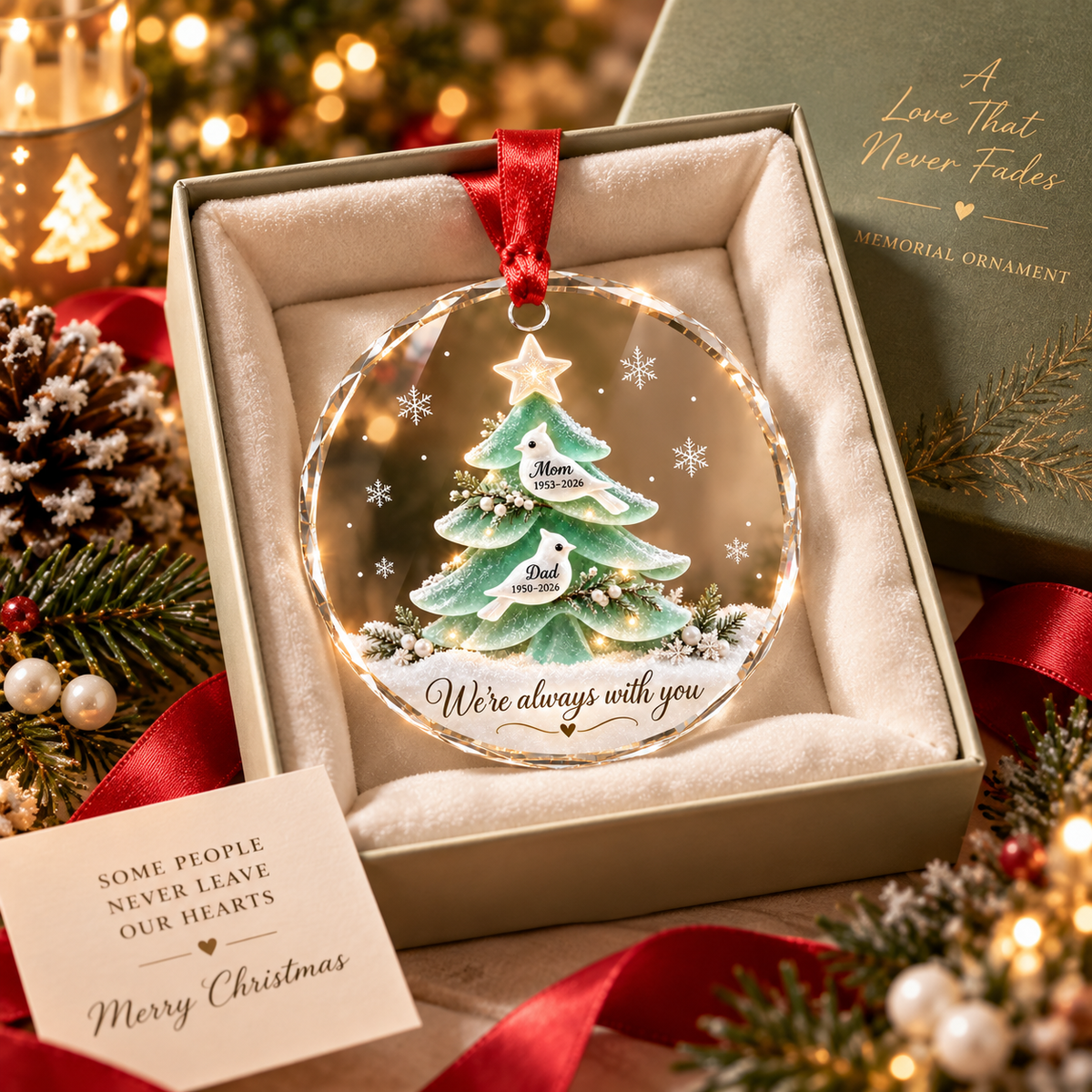 Memorial Christmas Tree With Custom Names & Dates - Personalized Acrylic Ornament - Sympathy Gift For Loss Of Parents
