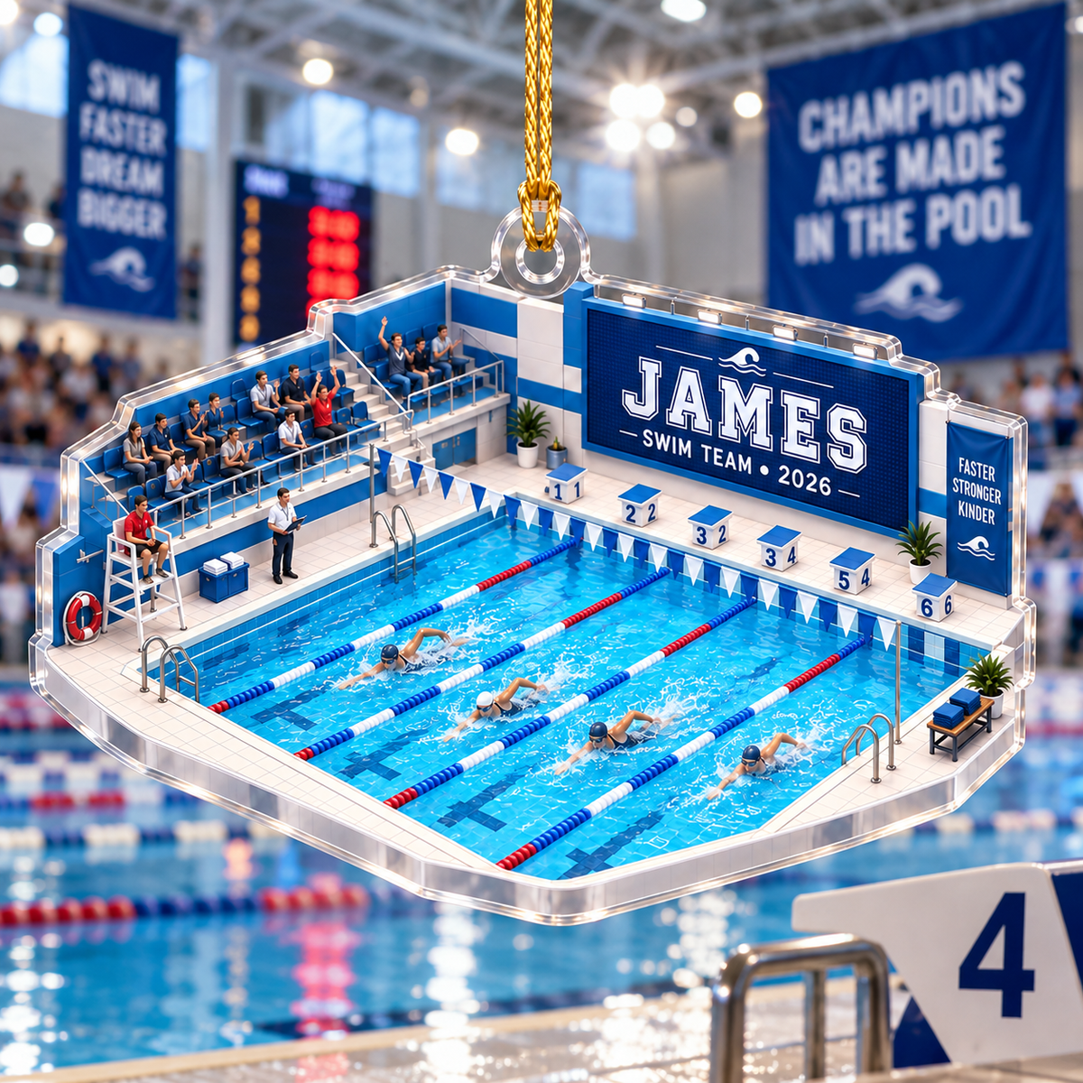 Swim Team Pool With Custom Name & Year - Personalized Acrylic Ornament - Christmas Gift For Swimmer