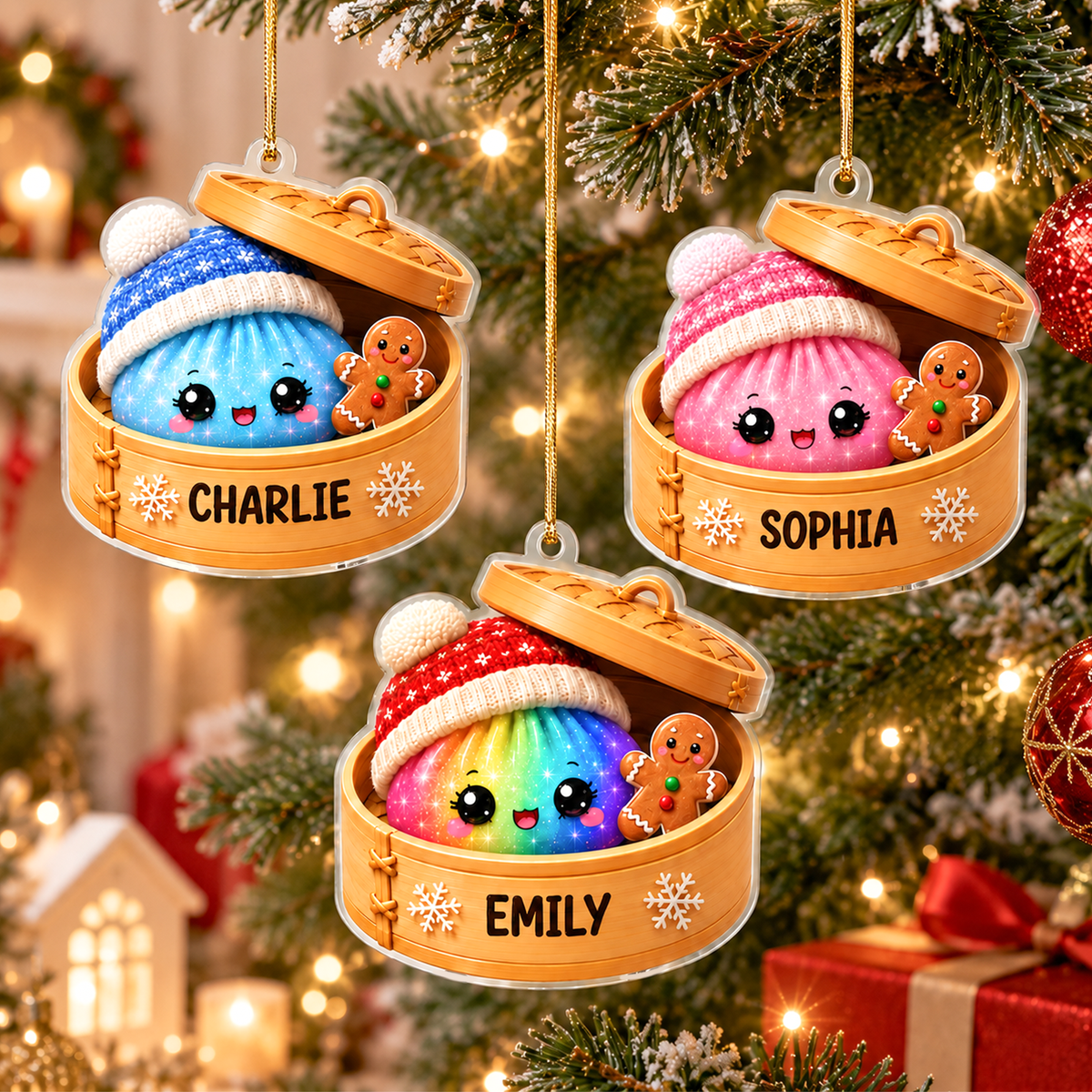 Cute Dumpling Dim Sum With Winter Hat - Personalized Acrylic Ornament - Christmas Gift For Kids, Teens